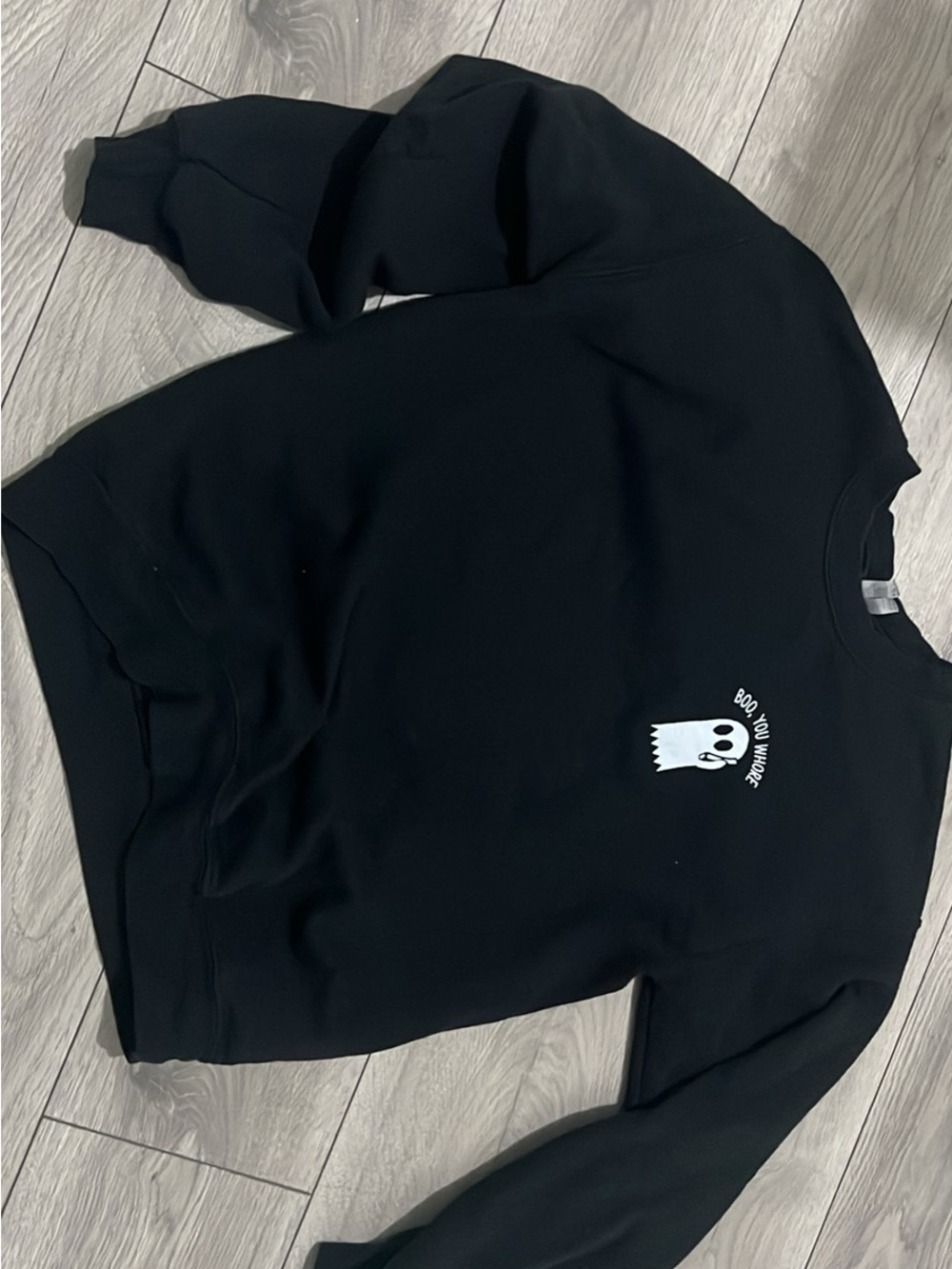 Black Crewneck Sweatshirt with White Ghost Graphic